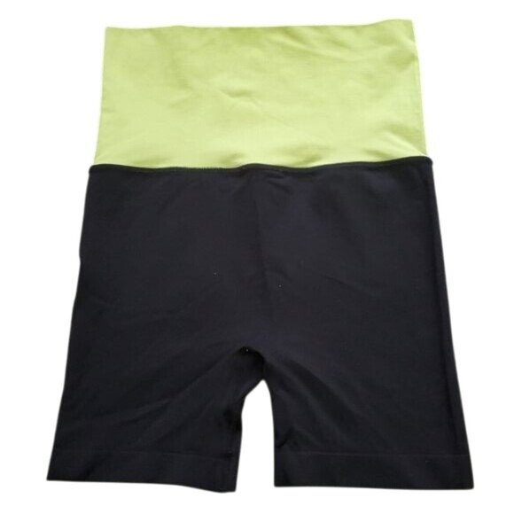 Two-Tone High-Waisted Black & Lime Green Stretch Shorts S/M stretchy - Picture 2 of 5